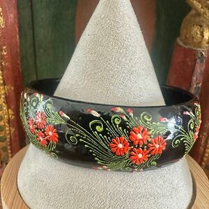 Hand-Painted Floral Lacquer Wood Bangle Bracelet